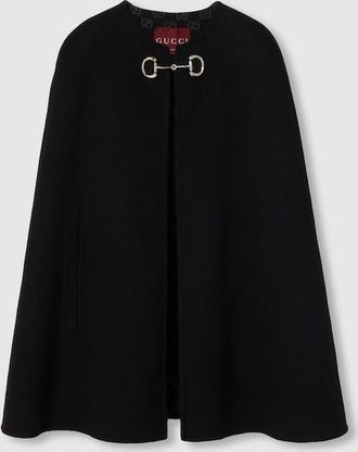 Gucci Wool And Silk Horsebit Cape, Black