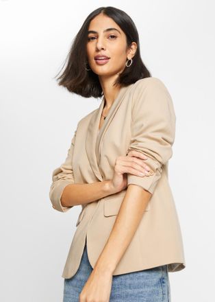 Bonprix Jackenblazer BONPRIX, Damen, Gr. 36, beige (hellsand), Obermaterial: 95% Polyester, 5% Elasthan. Futter: 100% Polyester, schmal, Blazer Jackenblazer, 