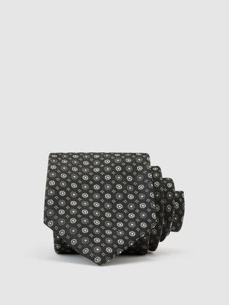 Reiss Silver Grey Silk-blend Woven Micro Medallion Tie