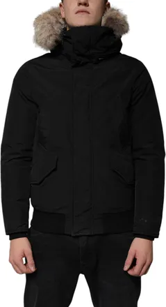 Woolrich Black Hooded Long Sleeves Fur Shearling Coat Mens Jacket (Pre-Owned)