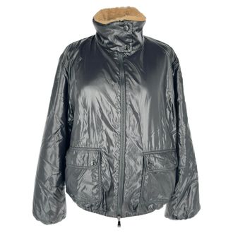 Moncler Pre-owned Womens Zip-Up Shear-Lined Jacket in Black Polyamide Nylon - Size X-Large
