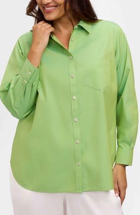Foxcroft Boyfriend Non-Iron Cotton Blouse in Mojito at Nordstrom, Size 14W