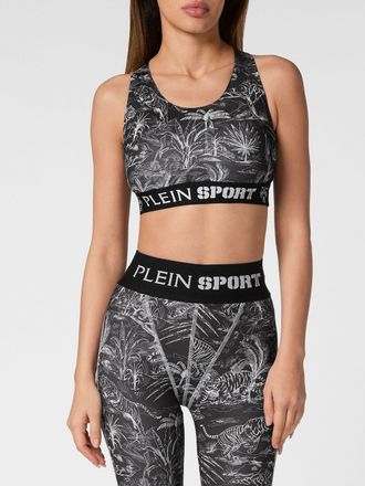 Plein Sport Top sportivo cropped in jersey con stampa tropicale e spalline incrociate