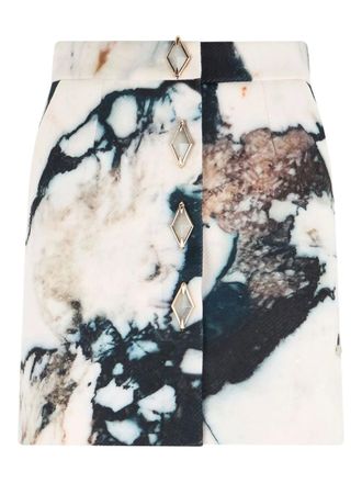 Roberto Cavalli marble-print button mini skirt - women - Polyester/Viscose - 44 - Black