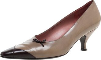Ferragamo Beige/brown Leather Bow Detail Pumps