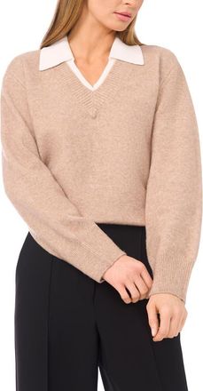 Halogen Contrast Collar Twofer Sweater in Simply Taupe at Nordstrom Rack, Size Xx-Large