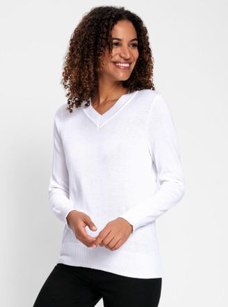 Casual Looks V-Ausschnitt-Pullover CASUAL LOOKS Pullover, Damen, Gr. 36, beige (ecru), 100% Baumwolle, unifarben, Pullover V-Ausschnitt-Pullover
