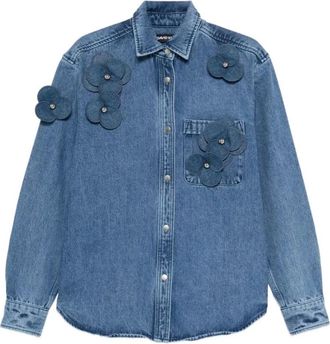 DAVID KOMA 3D Geborduurde Denim Blouse - Dames - Spijkeroverhemden - Blauw - 2XS - Denim - Overhemden