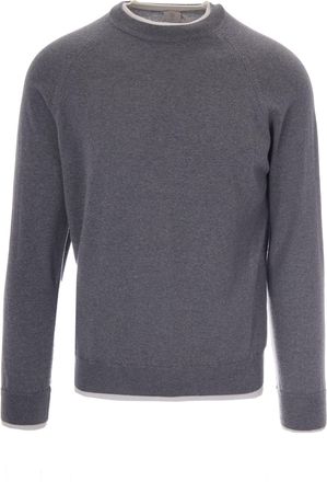 Eleventy Crew Neck Grey Wool Sweater with Contrasting Detailing