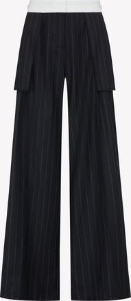 Serena Bute Cashmere Blend Inside Out Trouser - Navy Blue Pinstripe