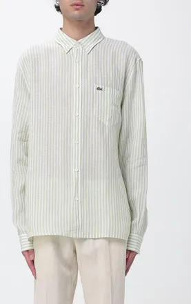 Lacoste Camicia a righe in lino con vestibilit&agrave; relaxed e collo button-down