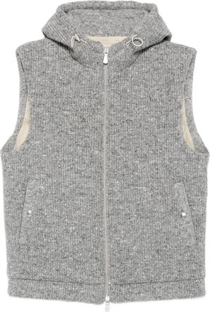 Eleventy Geribbelde bodywarmer met capuchon - Grijs