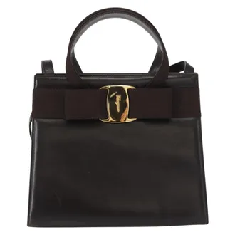 Ferragamo Convertible Vara Bow Tote Leather Brown Leather Handbag (Pre-Owned)