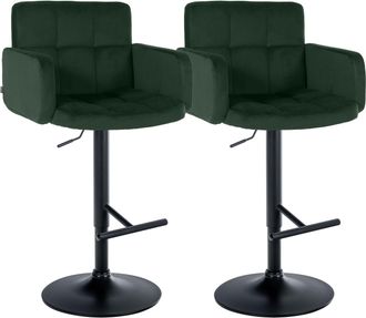 Clp Juego De 2 Taburetes De Bar Los Angeles Terciopelo Verde Oscuro Negro