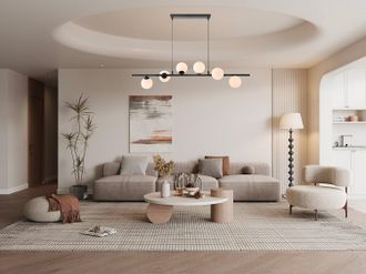 Vente-Unique Lampadario 6 sfere L. 100 x P. 24,5 cm in Metallo e Vetro Nero opaco - INUNTA