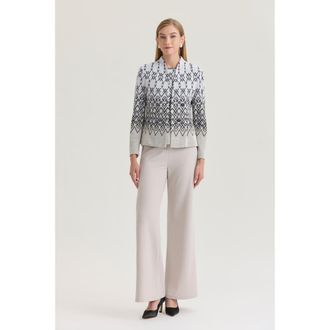 Ming Wang Tailored Diamond Jacquard Knit Jacket in Limestone/black/white at Nordstrom, Size X-Large P