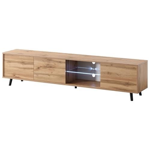 Meuble TV Suspendu Selsey Veldio 175cm - Blanc Avec Façade Fraisée - Design Moderne Et Fonctionnel - Pour Salon Contemporain