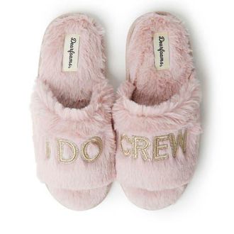 Dearfoams Lane Bridal I Do Fuzzy Slide Slipper in Pale Mauve at Nordstrom, Size X-Large
