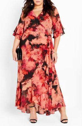 City Chic Hanna Floral Print Wrap Maxi Dress at Nordstrom, Size Xs