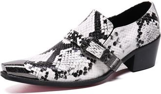 Generic Mens Loafers Fashion Slip On Prom Shoes Metal-Toe Genuine Leather Heel Penny Loafers Wedding Party Western Ballroom Dress Shoes (Black/White,11.5)