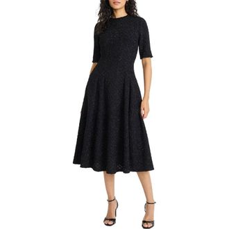 Maggy London Metallic Fit & Flare Midi Dress in Black at Nordstrom Rack, Size 4