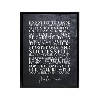 Artery8 Joshua 1 8 9 Be Strong & Bible Quote Framed Canvas Wall Art Print in Grey | Size: W24 x H32