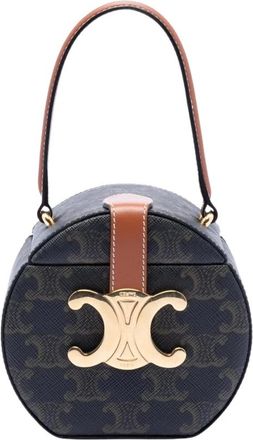 Celine Pre-owned Round Printed Leather Handbag - Dames - Vintage Mini Tas - Bruin - ONE Size - Leer - Vintage