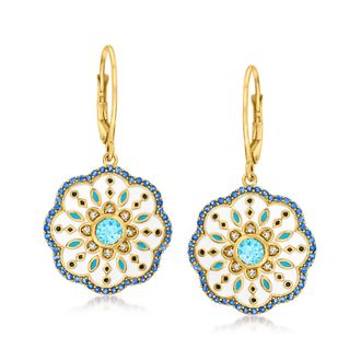 Ross-Simons Multi-Gemstone Drop Earrings With Blue and White Enamel in 18kt Gold Over Sterling