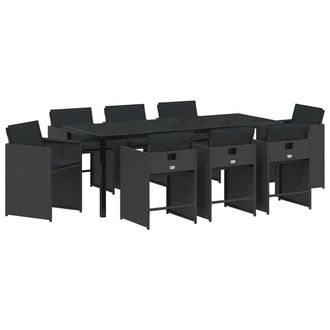 vidaXL Conjunto De Comedor De Jard&iacute;n 9 Pcs Negro Rat&aacute;n Sint&eacute;tico Vidaxl