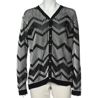 M Missoni Monochrome Patterned Perforated Knit Button Front Cardigan