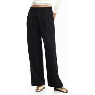 Desigual Pleat Front Wide Leg Pants in Black at Nordstrom, Size X-Small