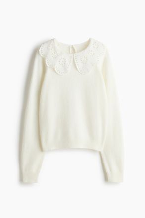 H&M Pullover mit Spitzenkragen - White