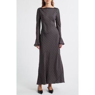 D&ocirc;en Daniva Long Sleeve Silk Blend Satin Maxi Dress in Cardinale Foulard at Nordstrom, Size X-Small