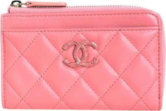 Chanel Matelasse Pink Leather Coin Purse/Coin Case (Pre-Owned)