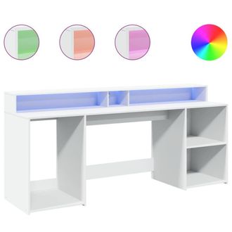 Berkfield Home Desk with LED Lights White 200x55x91 cm Engineered Wood | Size: 200 x 55 x 91 cm