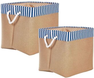 Beliani Conjunto De 2 Cestas De Poli&eacute;ster Beige Blanco Azul Algod&oacute;n Asas De Cuerda Tugul