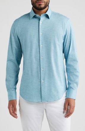 Bugatchi James OoohCotton Space Dye Button-Up Shirt in Teal at Nordstrom, Size Xxx-Large
