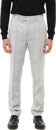 Brunello Cucinelli Grey Check Pleated Trousers