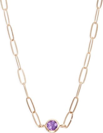 Anzie Classique Birthstone Paper Clip Chain Necklace in Purple Amethyst at Nordstrom, Size One Size Oz
