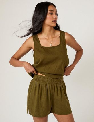 Nobody's Child Khaki Green Linen-Blend Shorts