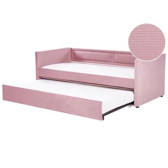 Beliani Cama Con Somier De Pana Rosa Plateado 90 X 200 Cm Nido Tachuelas Mimizan