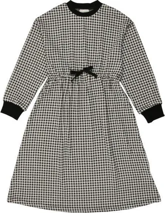 Maniere Kids Gingham Long Sleeve Dress in Black at Nordstrom, Size 4T