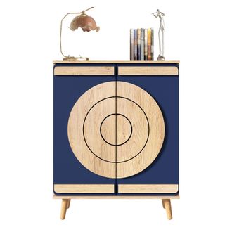 STILVORA Mueble Zapatero Con 2 Puertas Geom&eacute;tricas Redondas, 4 Estantes, Estilo Moderno, En Tablero De Part&iacute;culas, Azul, 76&times;37&times;98,5 Cm