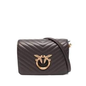 Pinko Love Click Mini Schoudertas - Dames - Schoudertassen - Bruin - ONE Size - Leer - Tassen