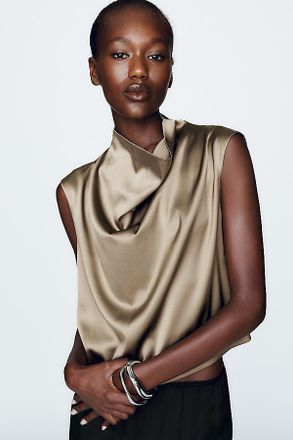 Anthropologie By Anthropologie Opal Stretch Silk Cowl Neck Top
