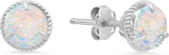 MAX + STONE 14k White Gold Roped Halo Gemstone Round Stud Earrings for Women 6MM