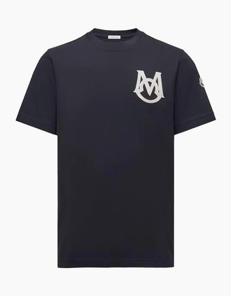 Moncler Mens Branded Cotton T Shirt Navy - Size: 44