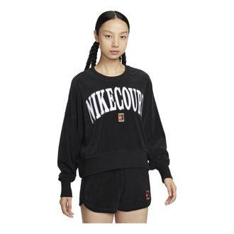 Nike (WMNS) Nike Court Heritage Over-Oversized Crewneck Graphic Tennis Sweatshirt Asia Sizing Black FQ2243-010