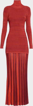 Christopher John Rogers Turtleneck Drop-Waist Pleated Maxi Dress