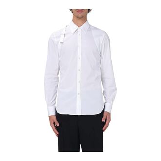 Alexander McQueen Formal Shirts, male, White, 2XL, White Poplin Shirt with Strap